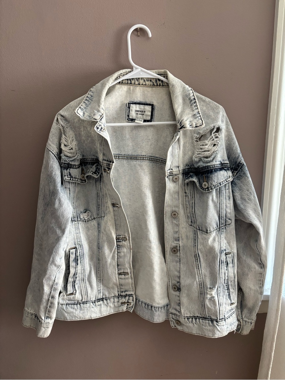Forever 21 Light Blue Distressed Denim Jacket